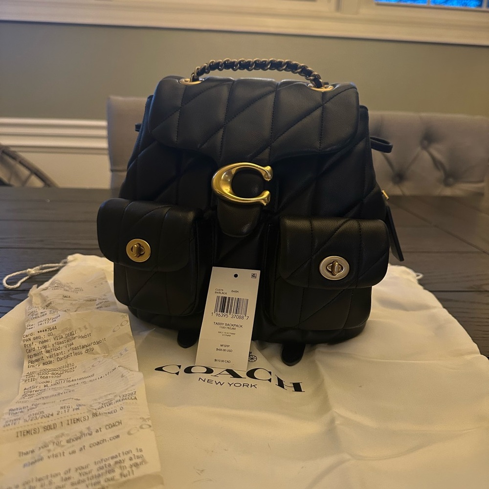 100% Authentic Coach Tabby Black Quilted Backpack w/tag and receipt MINT